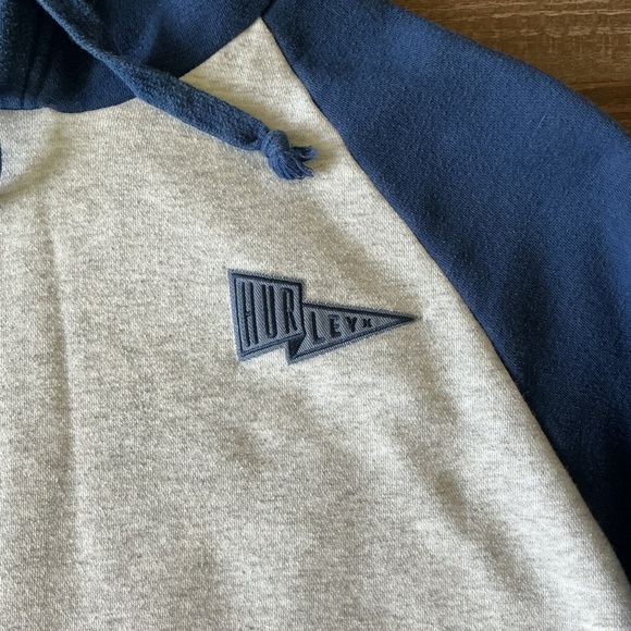 Hurley Mens Light Heather Grey Navy University Pullover Hoodie Large - Picture 2 of 6